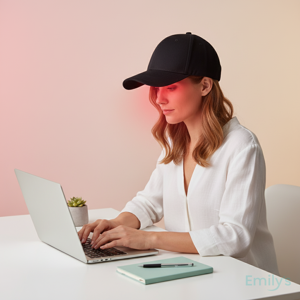 Portable hair regrowth cap with hands-free LED light therapy design