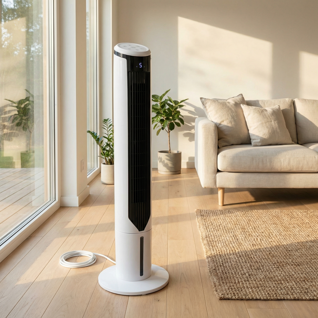 AirCore tower fan in modern living room
