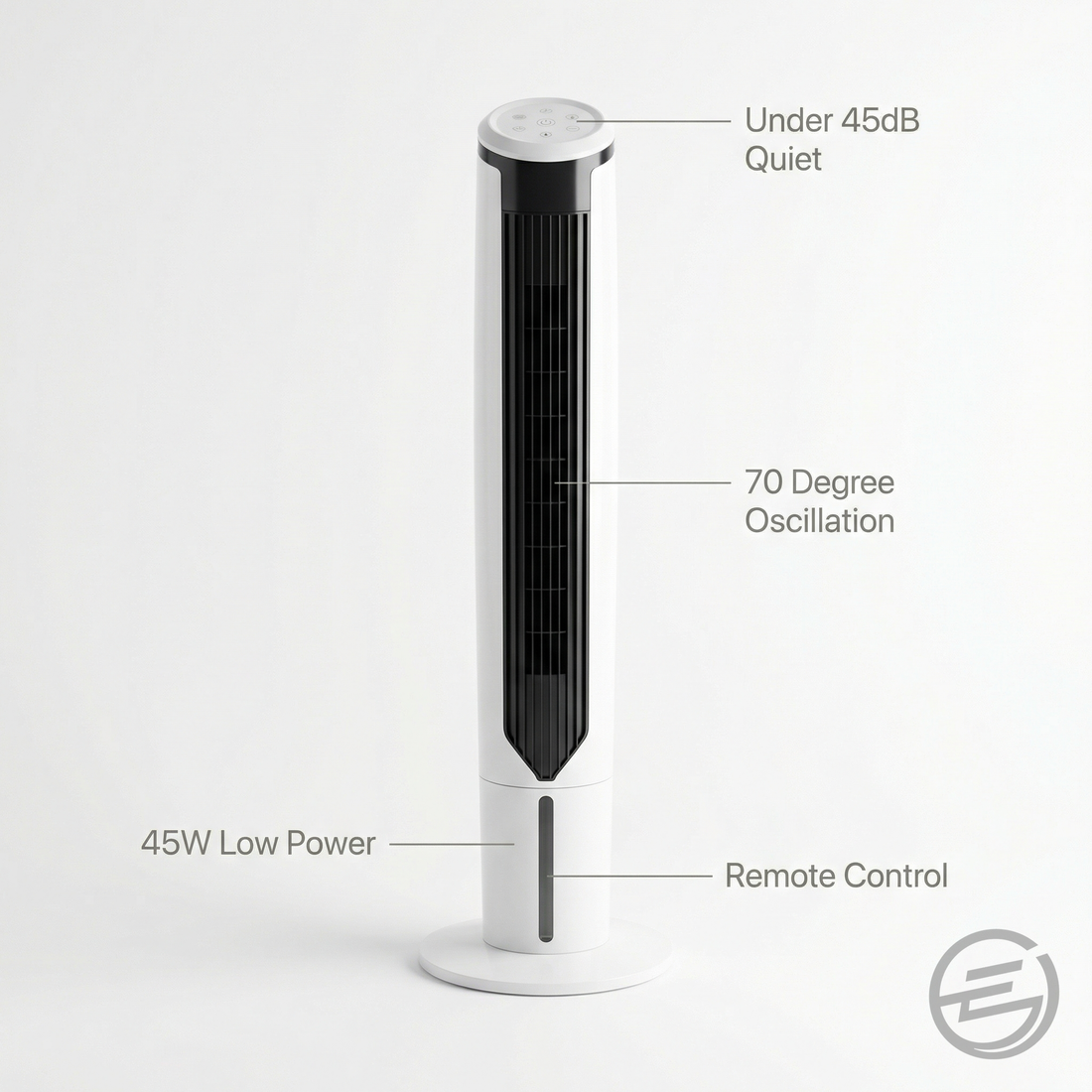 AirCore features 45W low power oscillation quiet remote