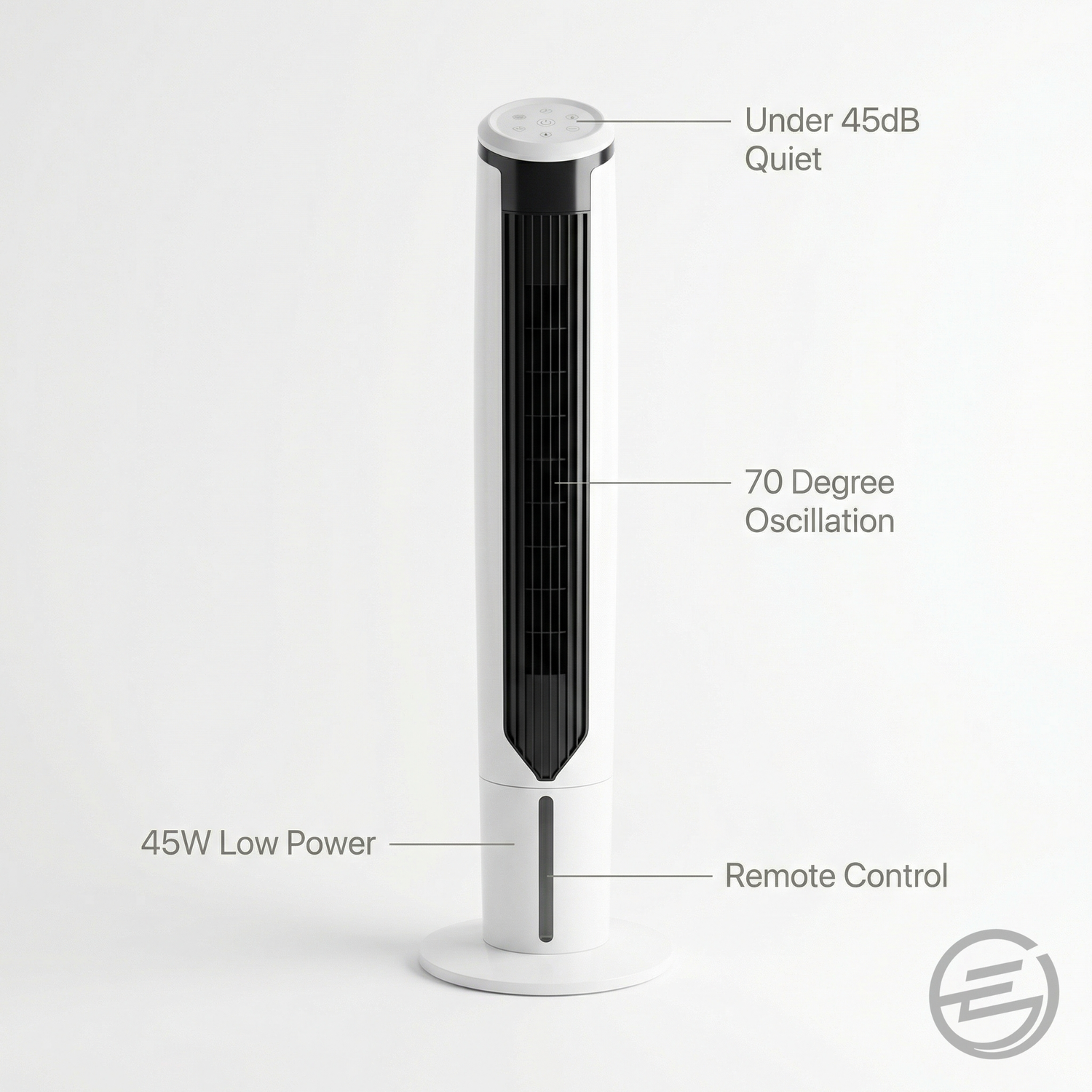 AirCore features 45W low power oscillation quiet remote