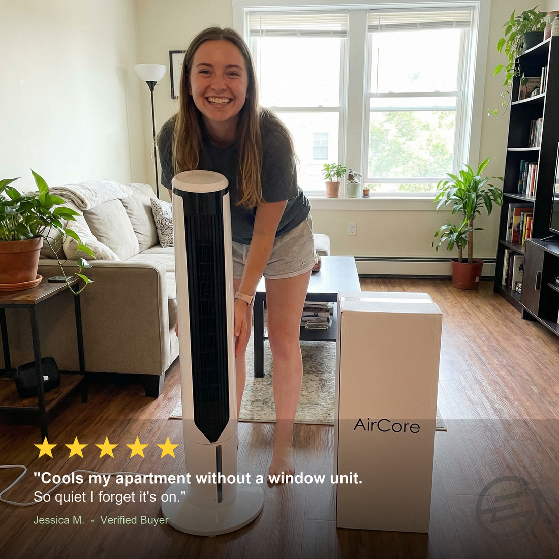 AirCore customer with product box and review overlay