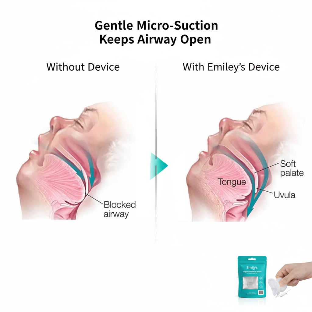 Snore tongue retainer educational diagram how tongue stabilizing device works