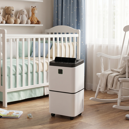 MoistureMate dehumidifier keeping the air healthy in a baby nursery