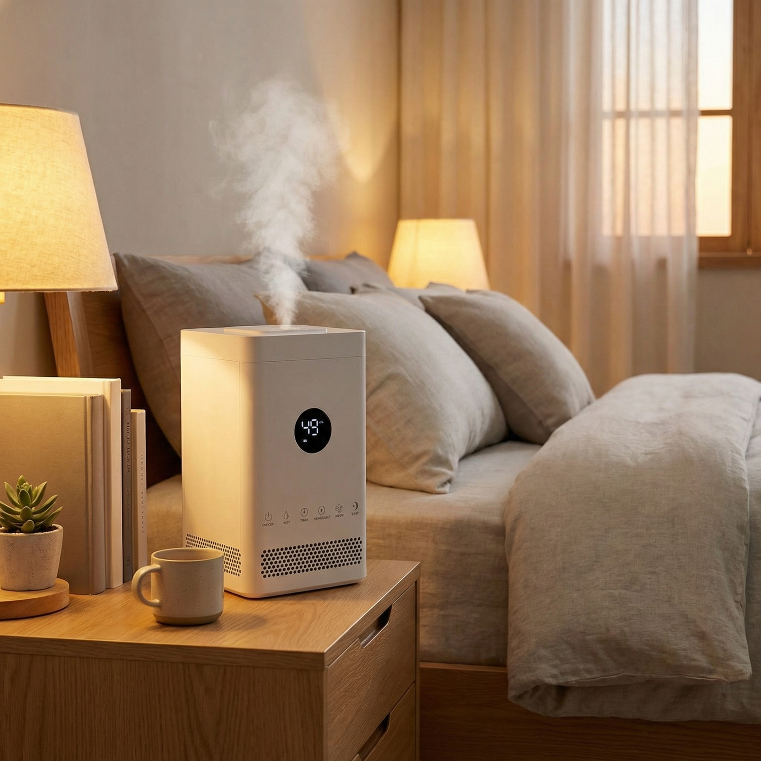 Humidifier lifestyle hero - bedroom nightstand