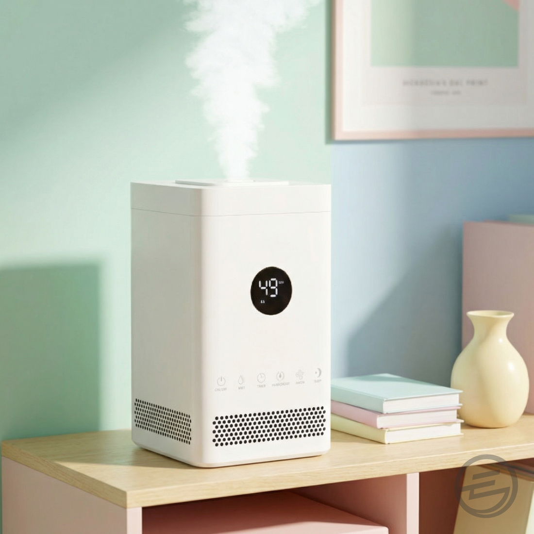 Humidifier in soft pastel room