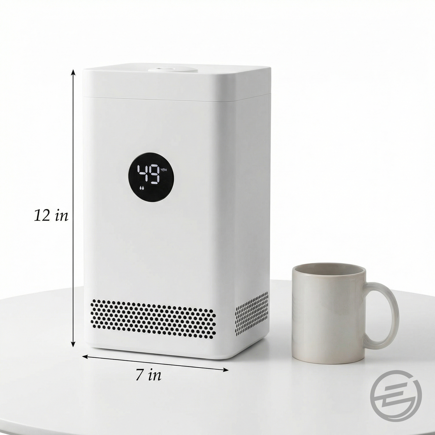 Humidifier scale reference with coffee mug