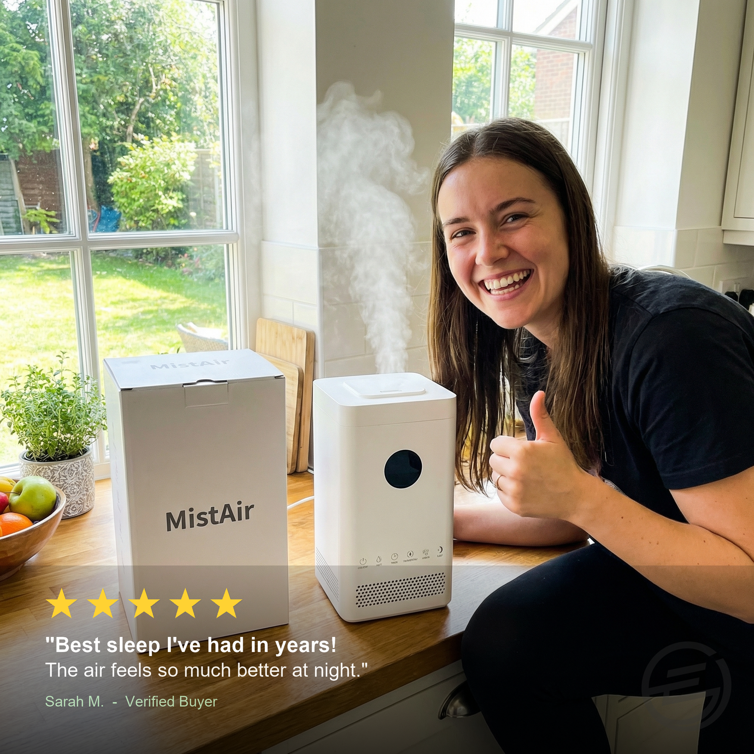 Humidifier UGC customer review with 5-star rating