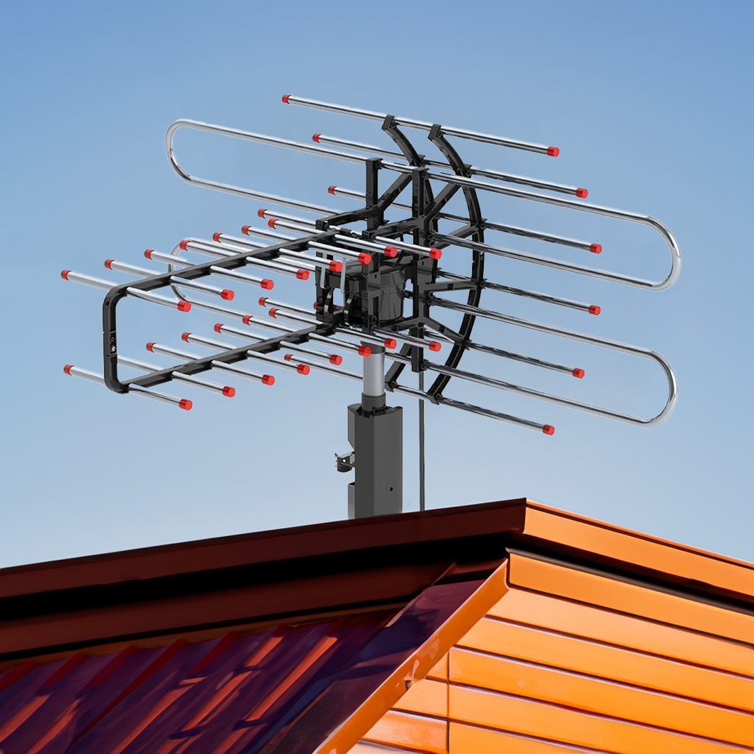 Long Range TV Antenna, 500+ Miles, 360° Outdoor American Booster, 4H VHF/UHF