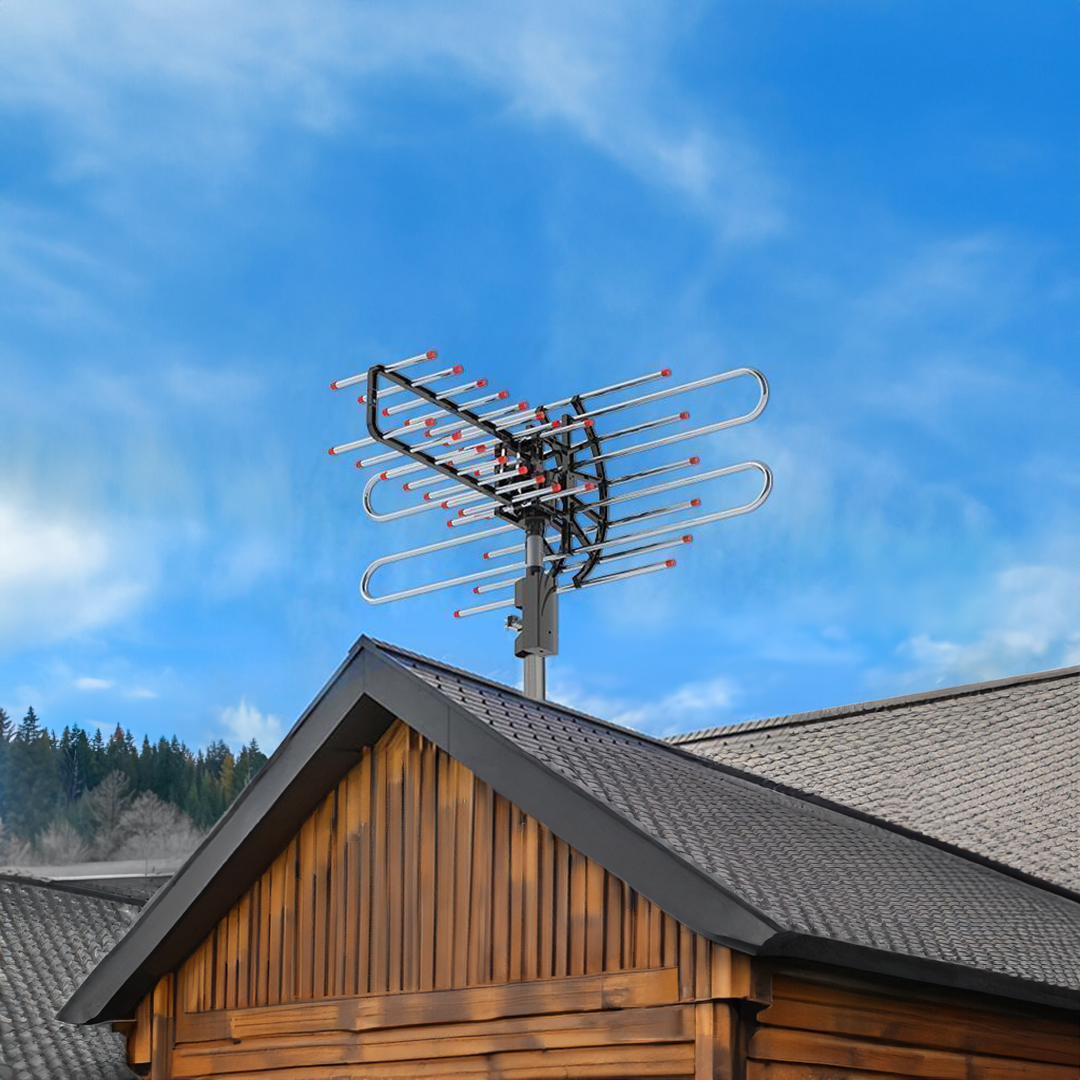 Long Range TV Antenna, 500+ Miles, 360° Outdoor American Booster, 4H VHF/UHF