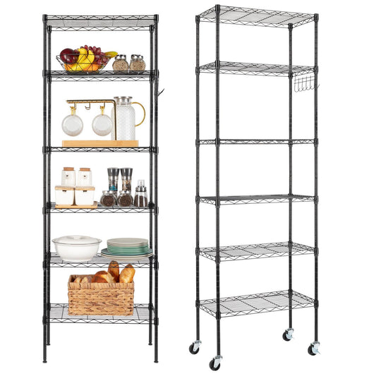 65 Inch Adjustable Rolling Storage Shelf Rack 6 Tier Wire Unit