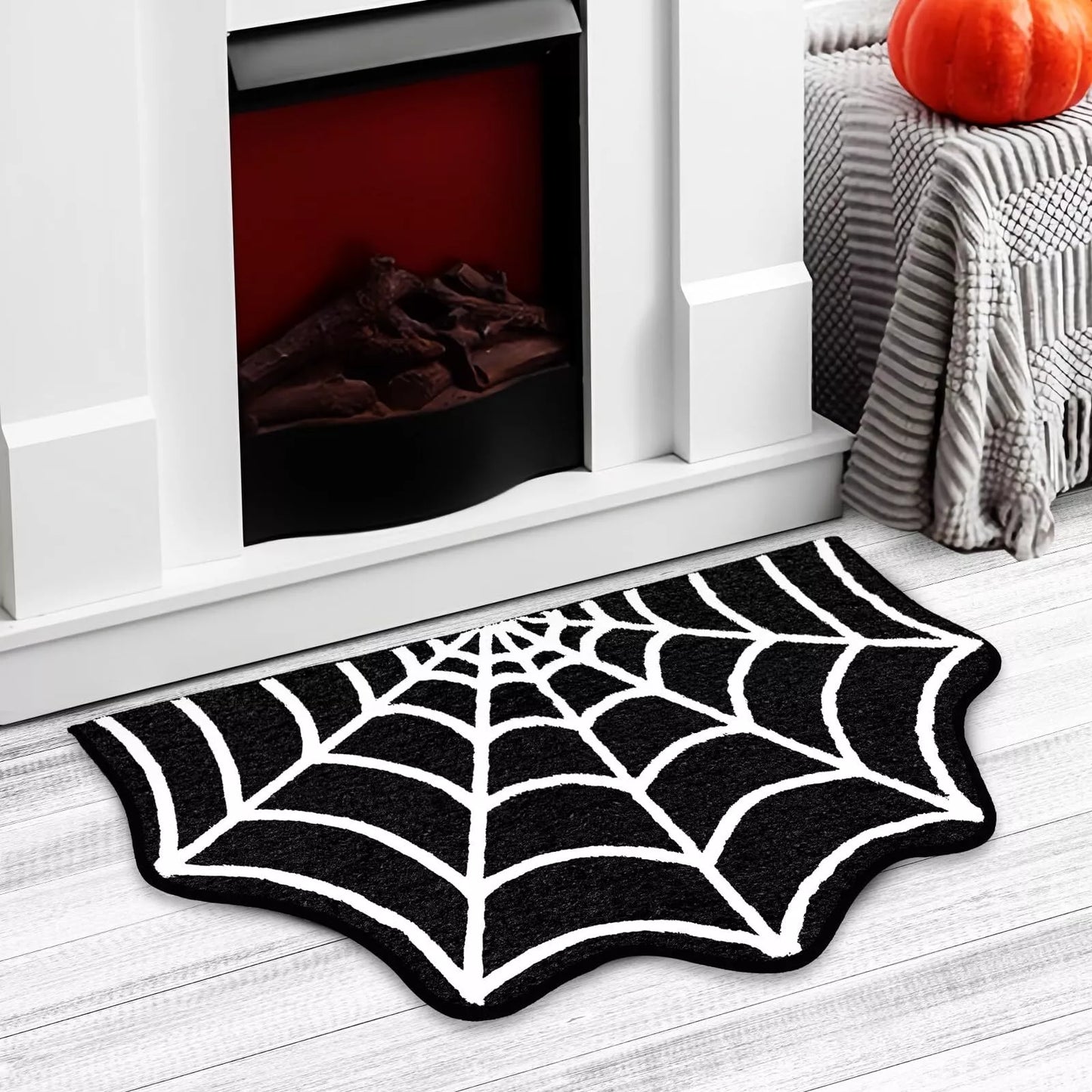 Black Spider Web Halloween Rug