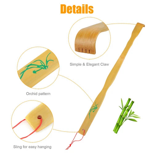 Back Scratcher Natural Bamboo Wood Long Handle 18 Inch 3 Piece