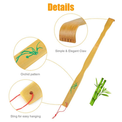 Back Scratcher Natural Bamboo Wood Long Handle 18 Inch 3 Piece