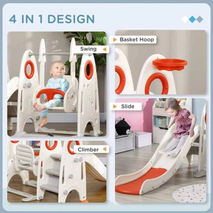 3-in-1 Toddler Slide and Swing Set with Basketball Hoop