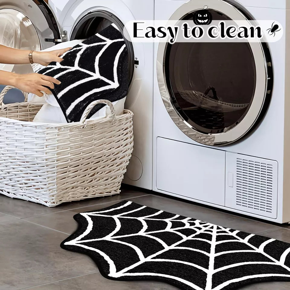 Black Spider Web Halloween Rug