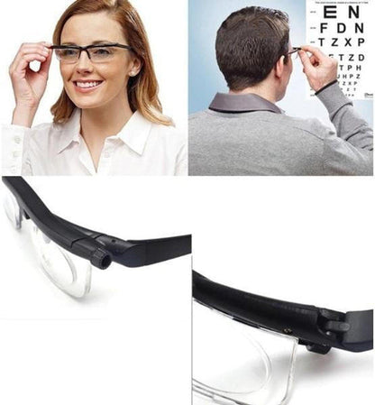 Adjustable eyeglasses specifications diopter range variable focus lens dial adjustment features