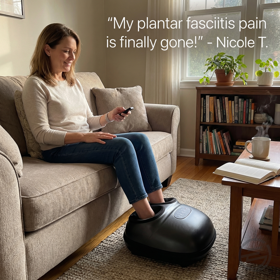 SoleSpa foot massager customer using with remote control