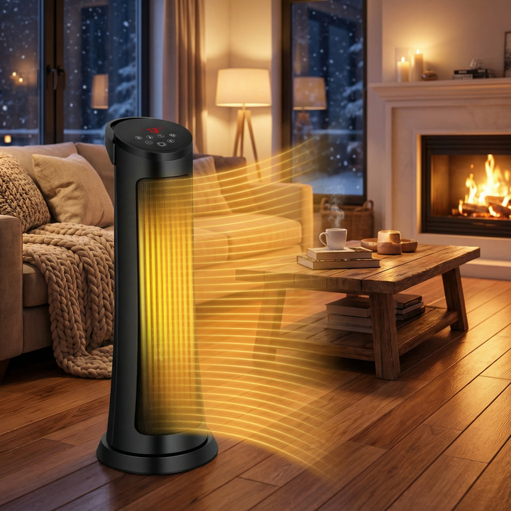 SwiftHeat PTC ceramic space heater in cozy living room